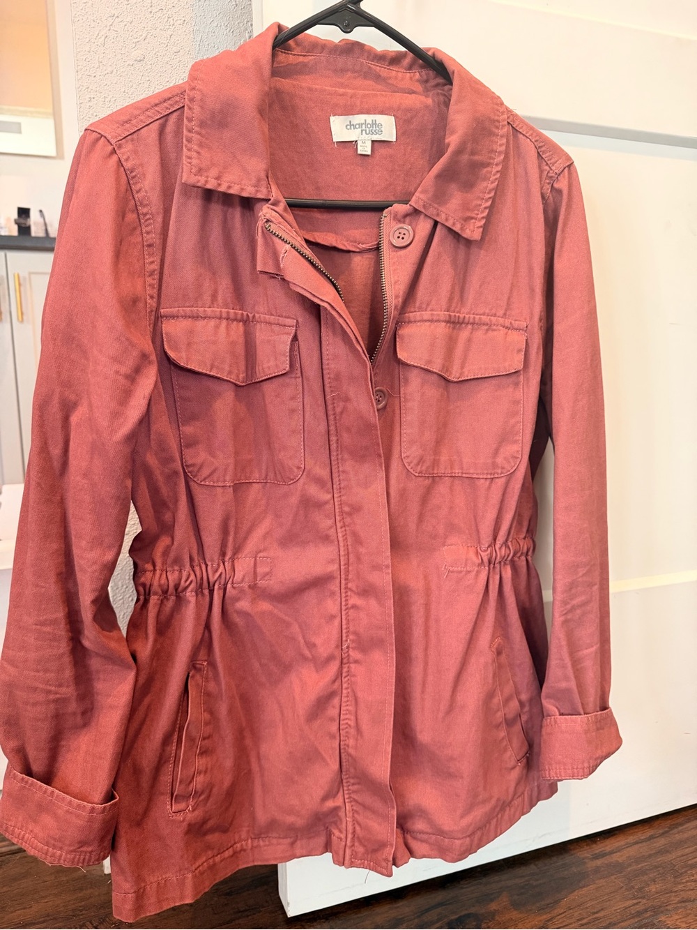 Charlotte Russe Mauve-Pink Utility Jacket with Drawstring Waist